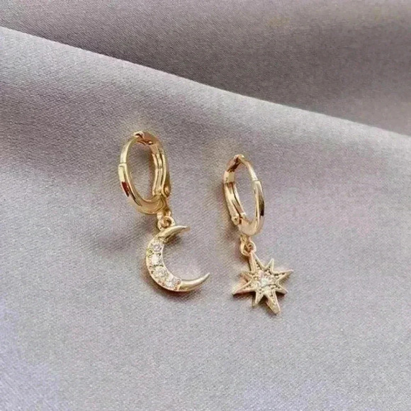 Gold Moon and Star Earrings - Picture 2 of 2
